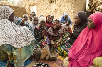 A group participates in the girls' safe space in their village in niger