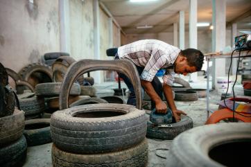 Farouk making furniture from recycled tires