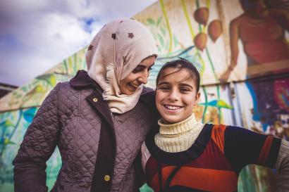Smiling refugee women in jordan