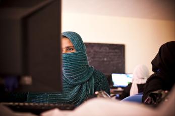 Shamsiya at a computer